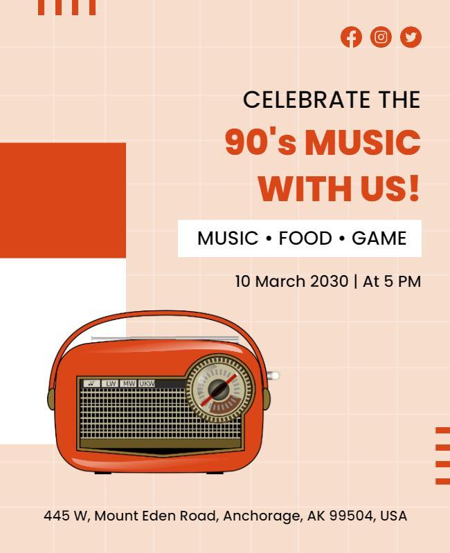 Retro Orange 90's Music Celebration Event Poster Template