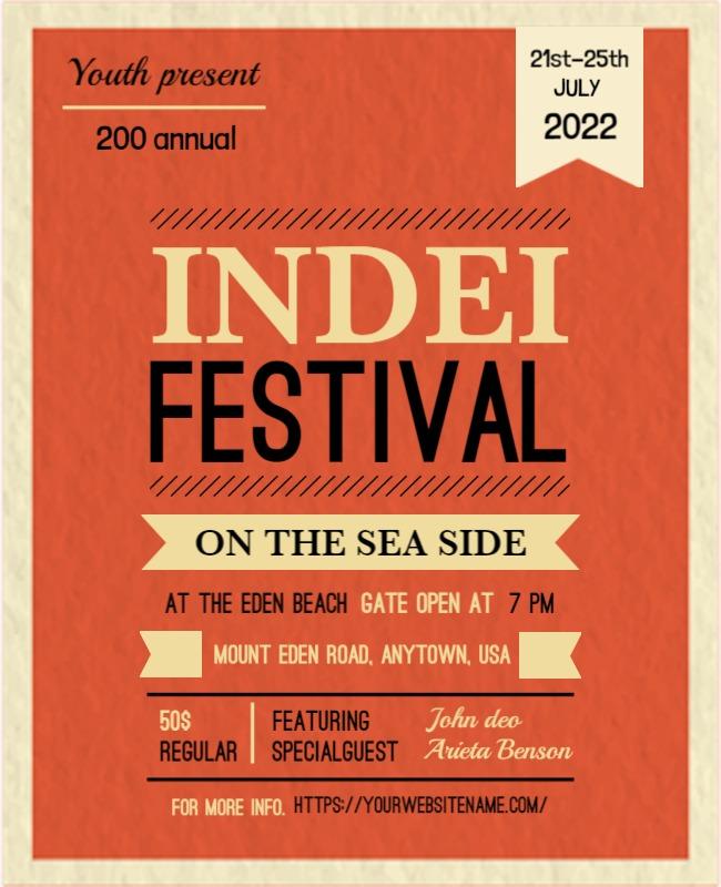 Retro Orange Indie Music Festival Beach Poster Template