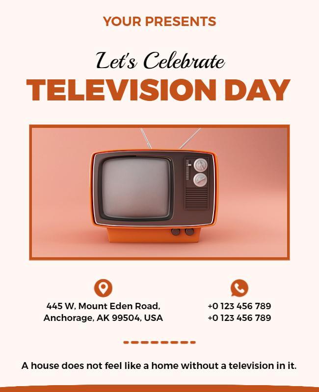Retro Orange Television Day Celebration Poster Template