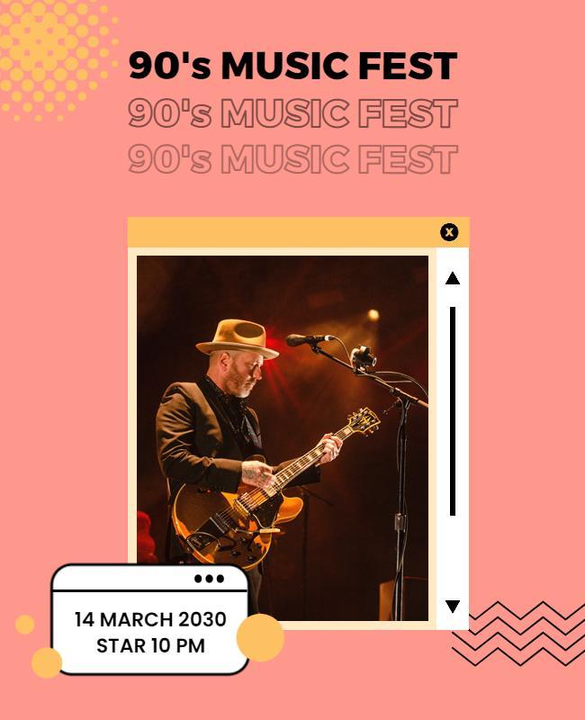 Retro Pink 90's Music Festival Celebration Poster Template