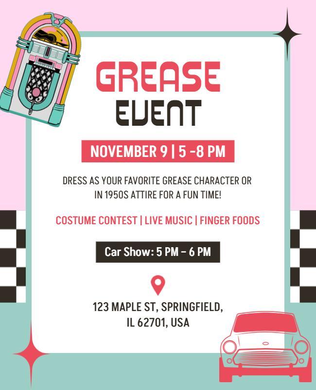 Retro Pink Grease Movie Event Costume Party Poster Template