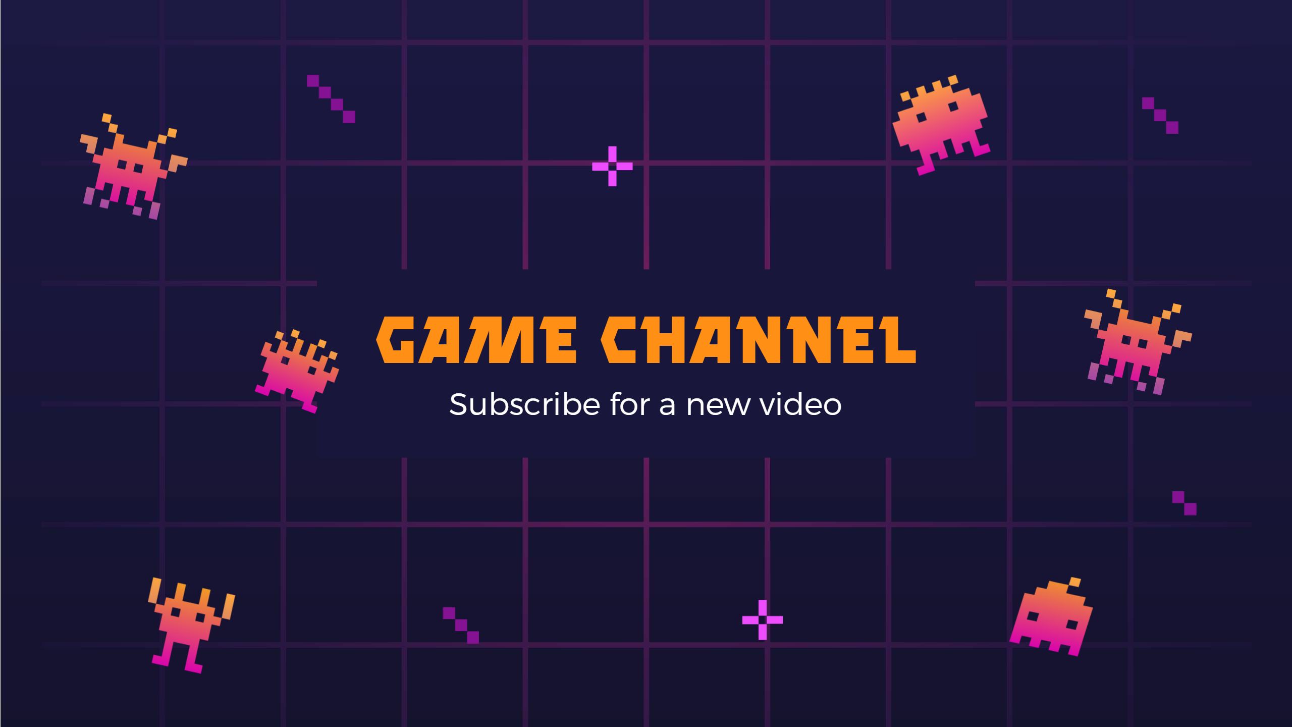 Retro Pixel Art Space Invaders Theme Game Channel Banner Template