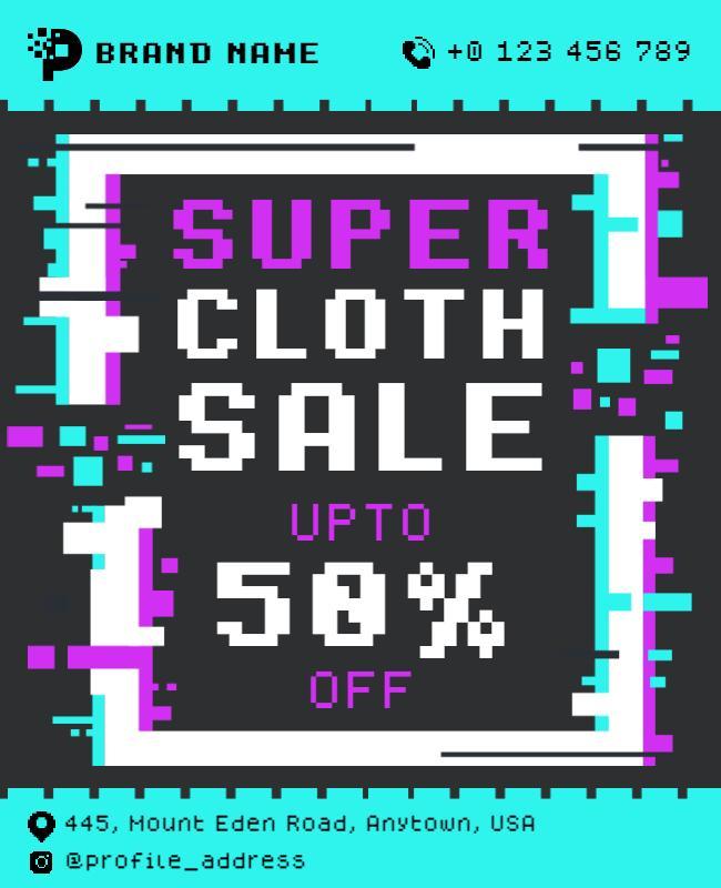 Retro Pixel Art Style Super Cloth Sale Poster Template