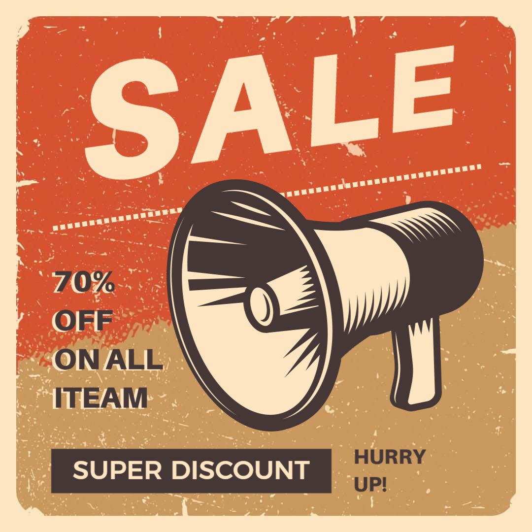 Retro Red and Cream Sale Announcement with Loudspeaker Ad Template
