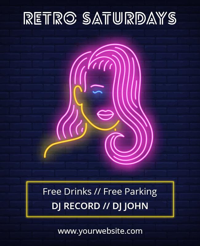 Retro Saturdays Neon Club Night Flyer Template