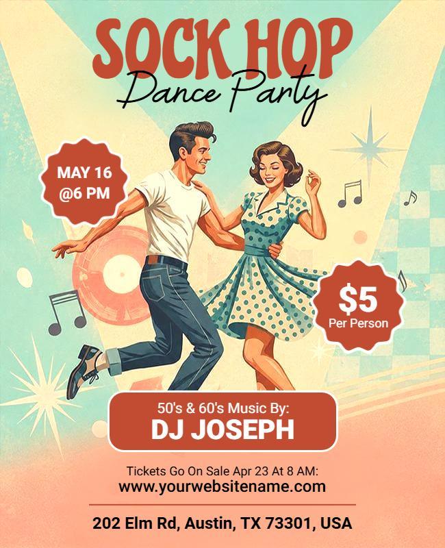 Retro Sock Hop Dance Party Flyer Template