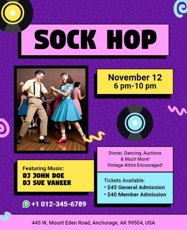 Retro Sock Hop Event Flyer Template