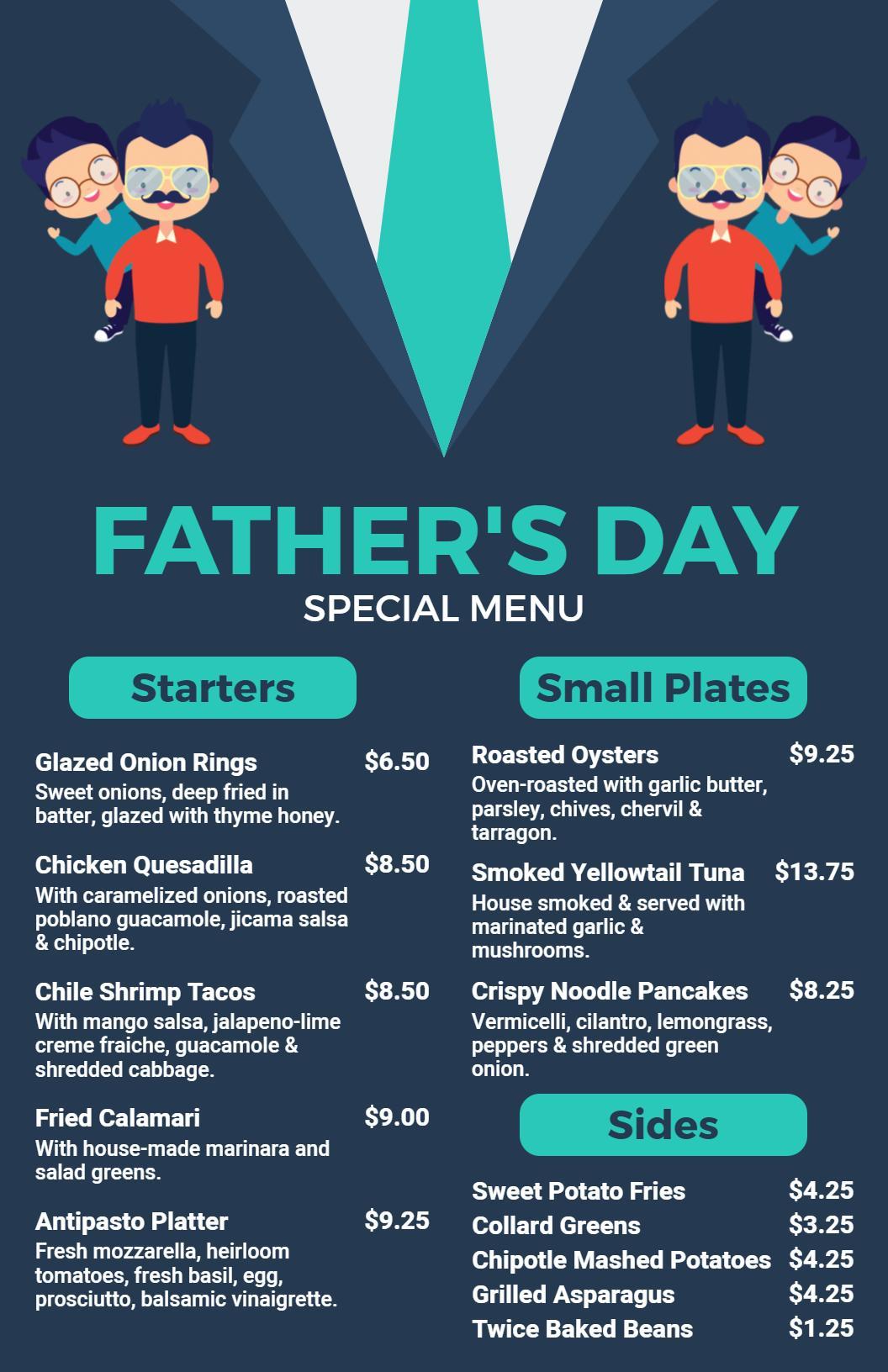 Retro Style Father's Day Special Cuisine Menu Template