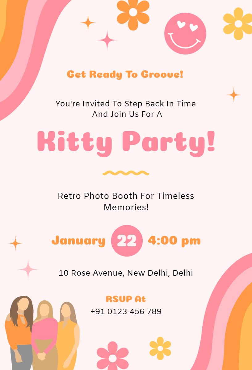 Retro Themed Kitty Party Fun Gathering Invitation Template