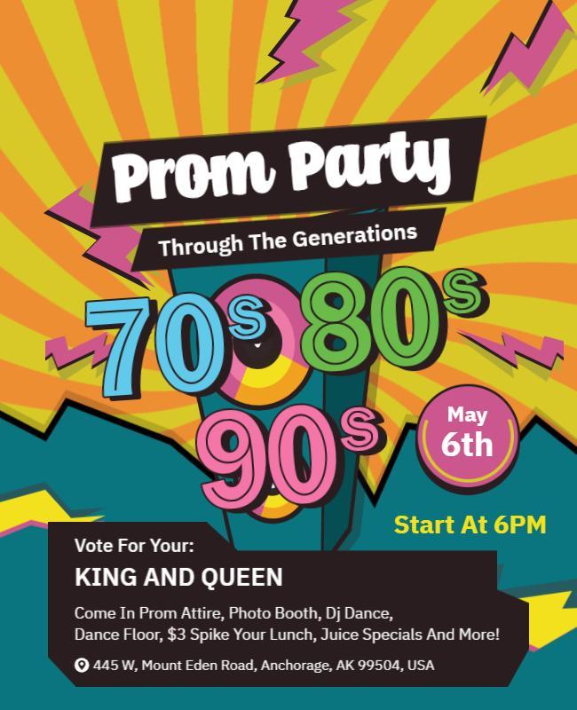 Retro Themed Prom Party Flyer Template