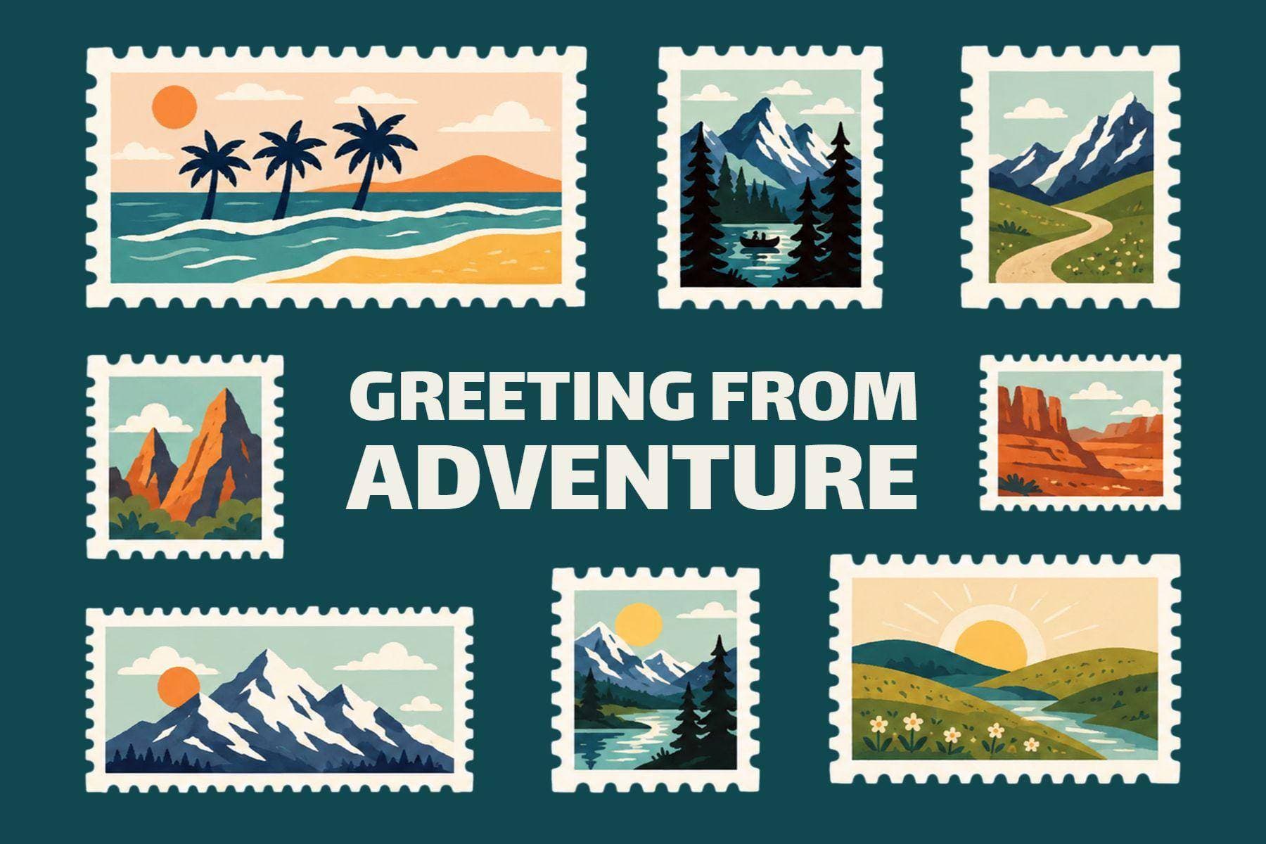 Retro Travel Adventure with Nature Postcard Template