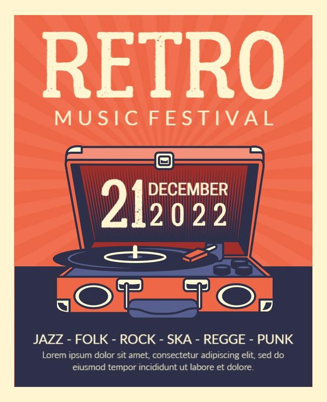 Retro Vibrant Music Festival with Vinyl Record Poster Template