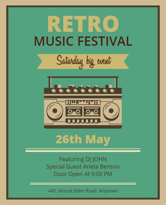 Retro Vintage Music Festival Event Poster Template