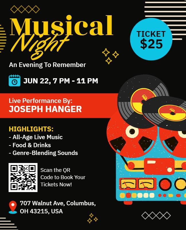 Retro Vinyl Musical Night Event Flyer Template