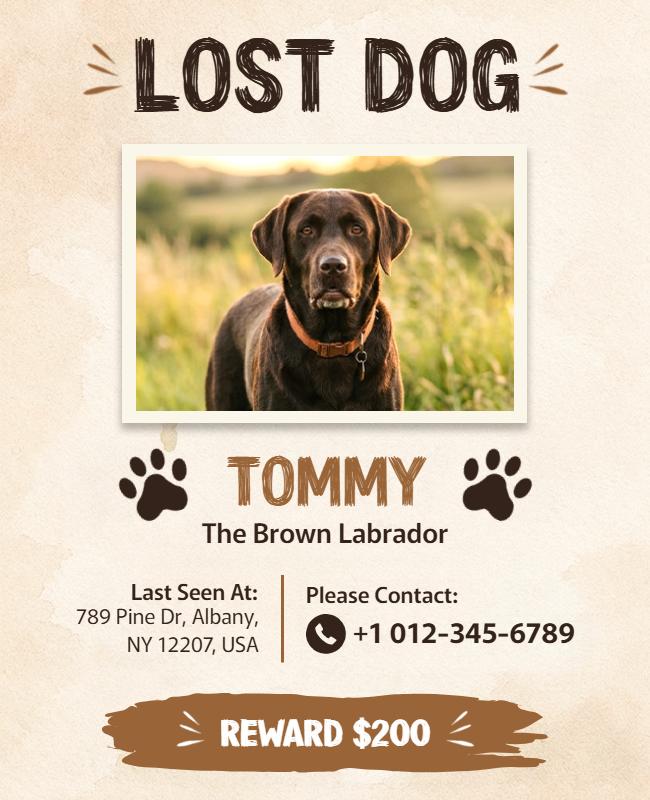Reward Offered for Lost Dog Poster Template