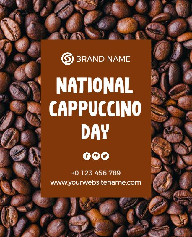 Rich Brown Coffee Bean National Cappuccino Day Poster Template