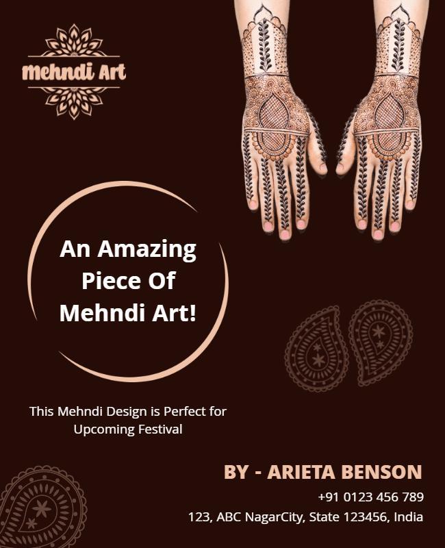 Rich Brown Elegant Mehndi Art Design Festival Poster Template