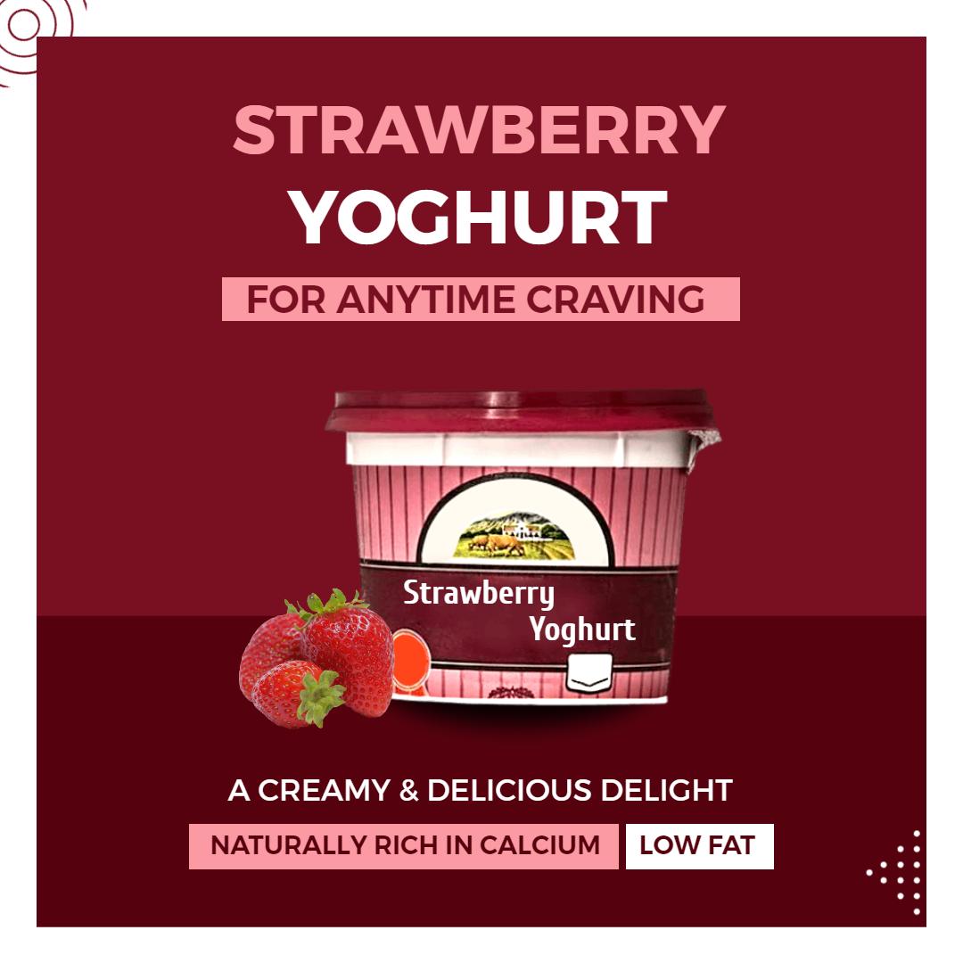 Rich Creamy Strawberry Yoghurt for Anytime Craving Ad Template