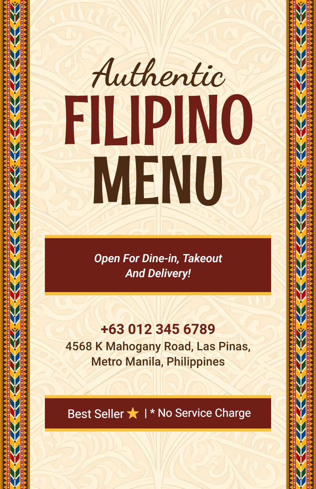 Rich Filipino Tradition Inspired Restaurant Menu Template