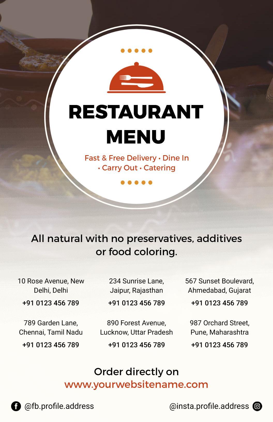 Rich Indian Appetizers and Traditional Curries Restaurant Menu Template