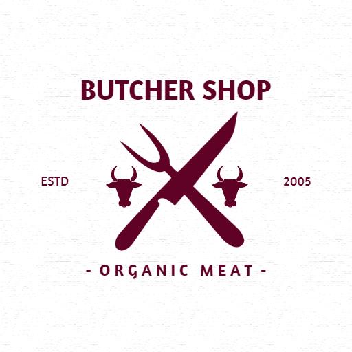 Rich Maroon Butcher Shop with Organic Meat Symbol Logo Template