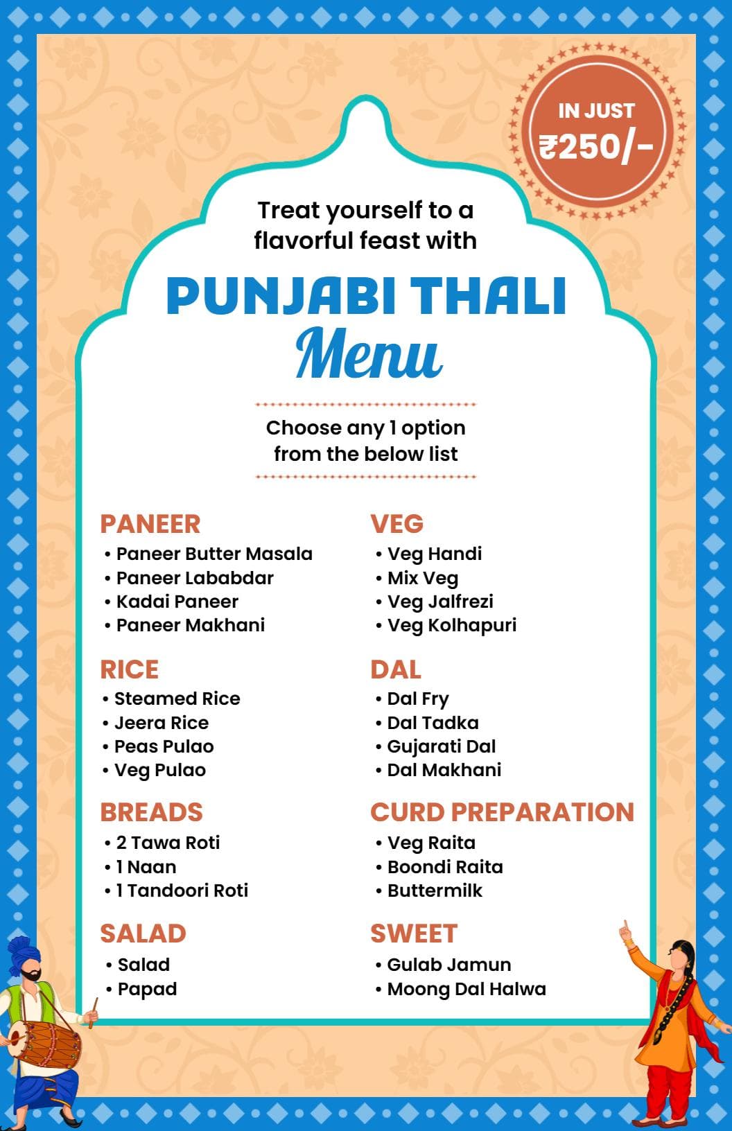 Rich Punjabi Thali Featuring Authentic Indian Dishes Menu Template