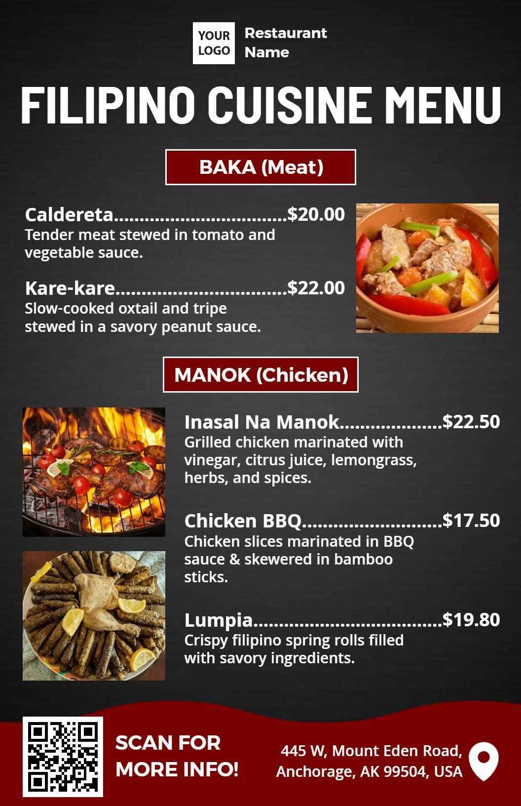 Rich Red and Black Filipino Restaurant Menu Template