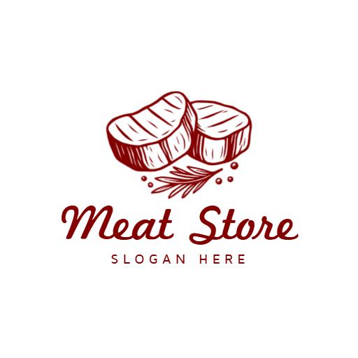 Rich Red Design Featuring Fresh Cuts of Meat Store Logo Template