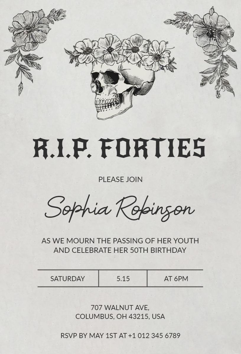 R.I.P. Forties Fun 50th Birthday Celebration Invitation Template