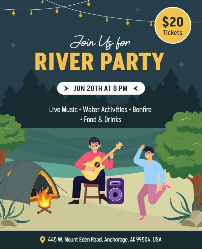 River Party with Live Music and Bonfire Flyer Template