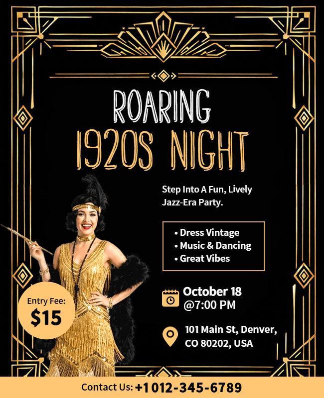Roaring 1920s Jazz Night Party Flyer Template