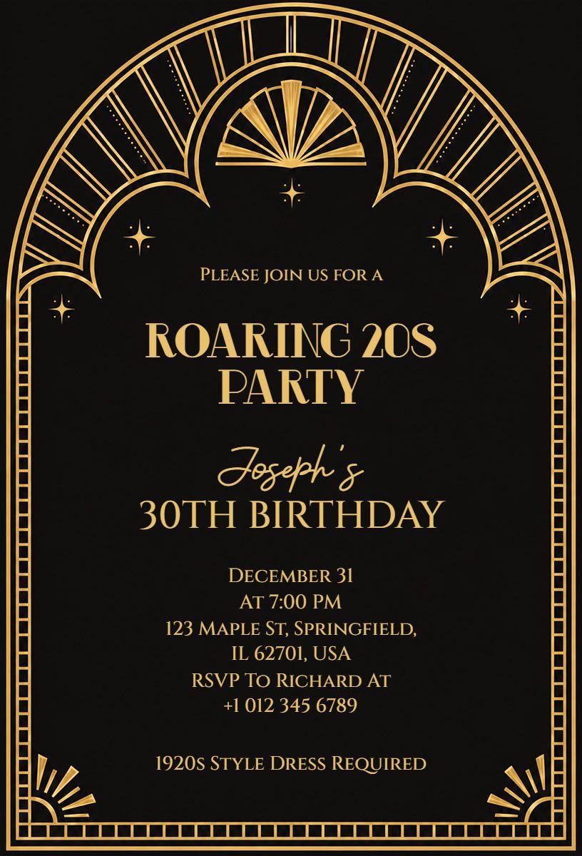 Roaring 20s Themed Birthday Party Invitation Template