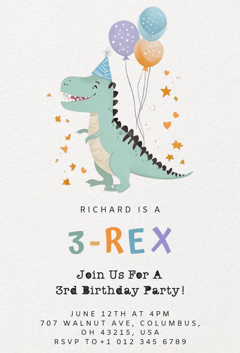 Roaring Dinosaur Theme 3rd Birthday Celebration Invitation Template