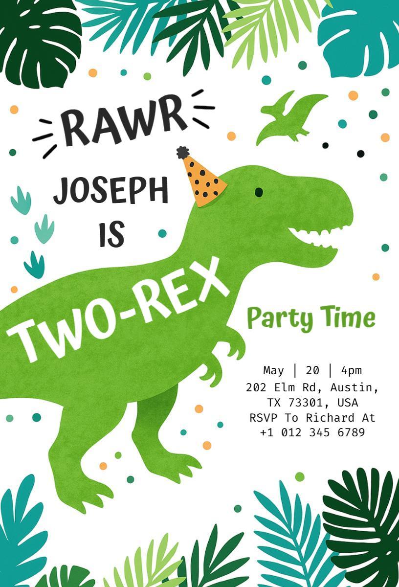 Roaring Dinosaur Theme Fun Birthday Celebration Invitation Template
