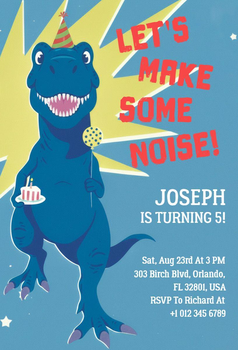 Roaring Dinosaur Themed Birthday Celebration Invitation Template