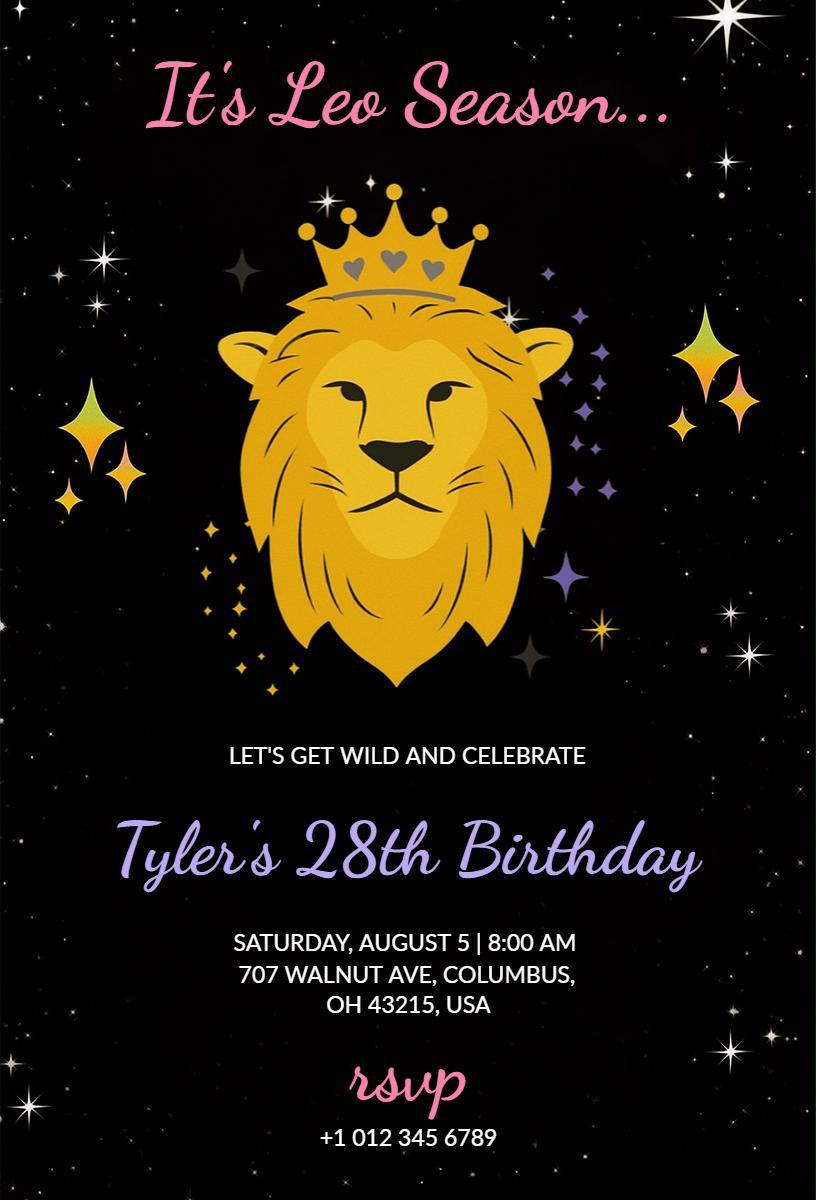 Roaring Leo Season Birthday Celebration Invitation Template