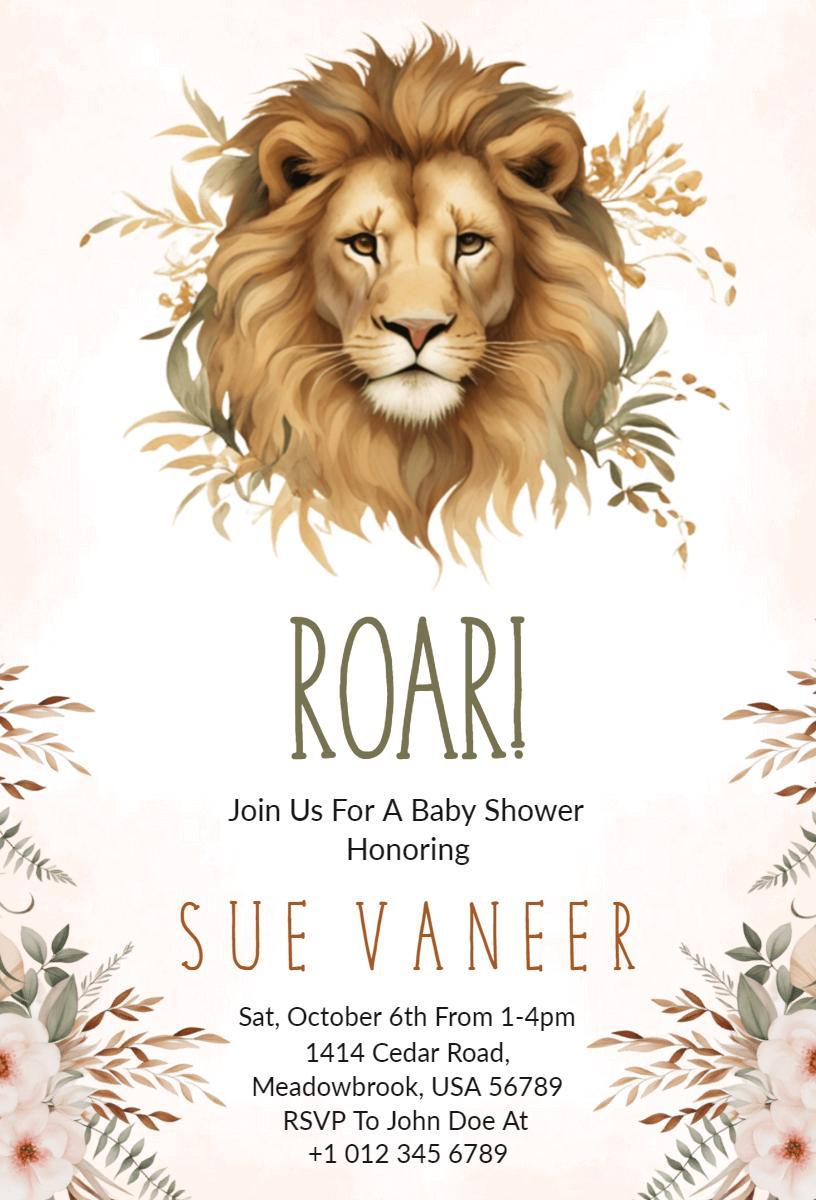 Roaring Lion Adventure Baby Shower Invitation Template