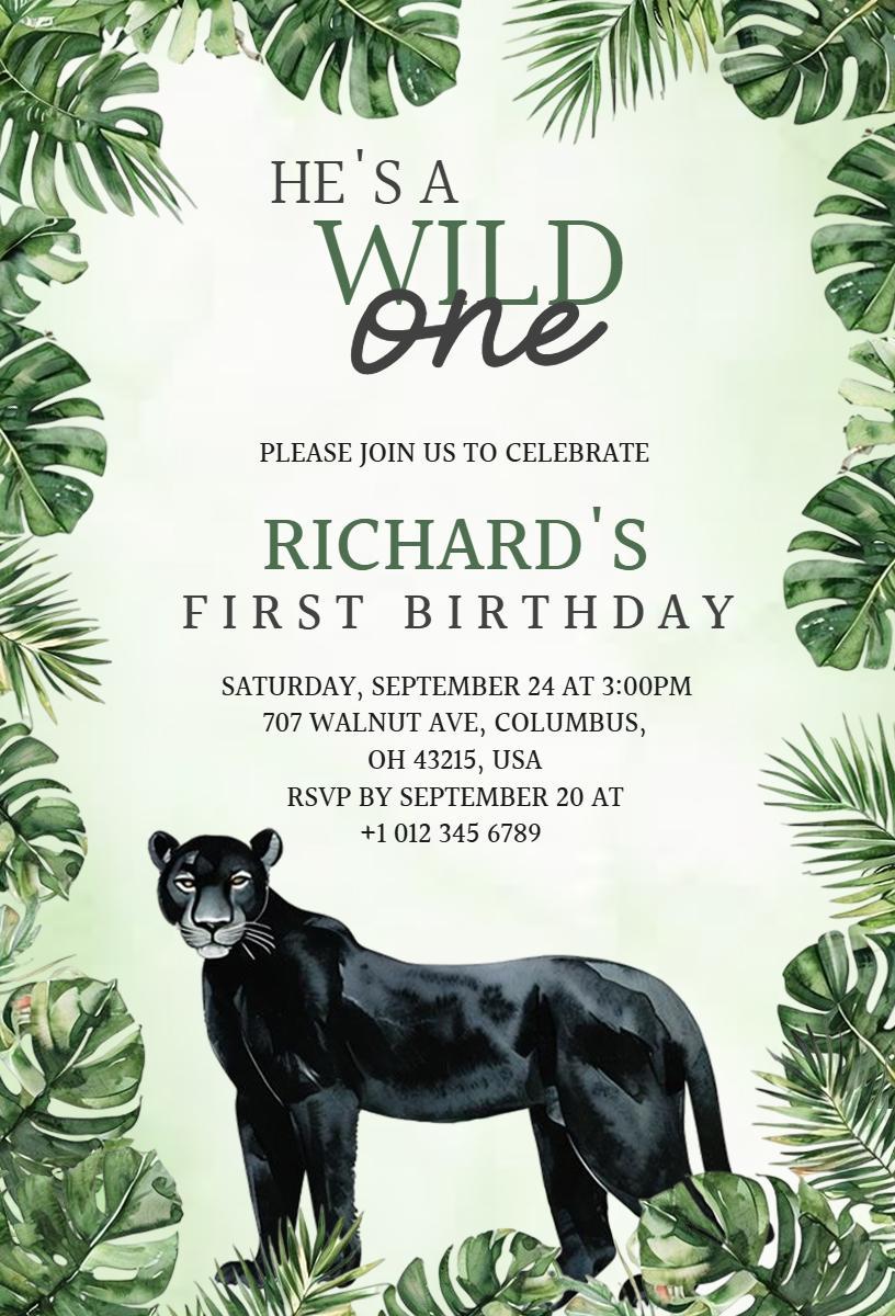Roaring Safari Wild One 1st Birthday Invitation Template
