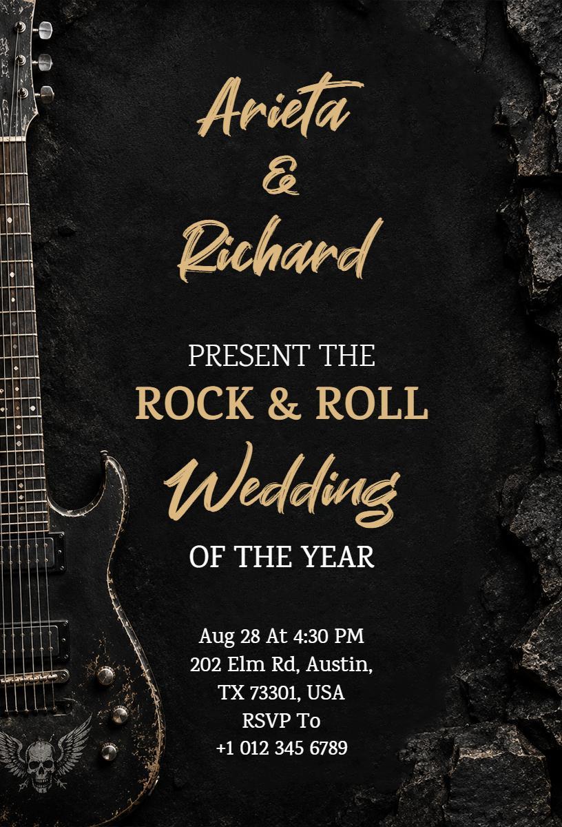 Rock and Roll Themed Unique Wedding Celebration Invitation Template