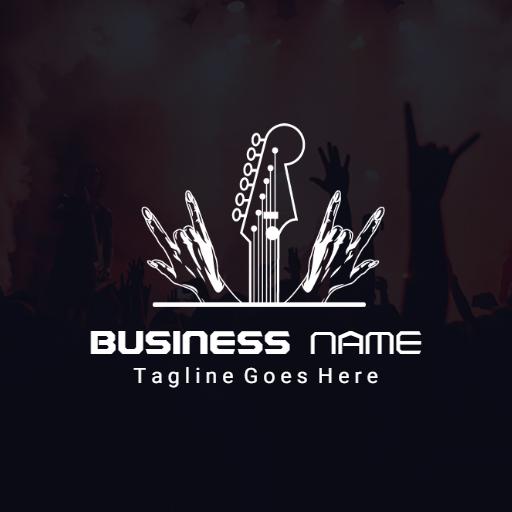 Rock Music Celebration with Iconic Guitar and Hands Logo Template