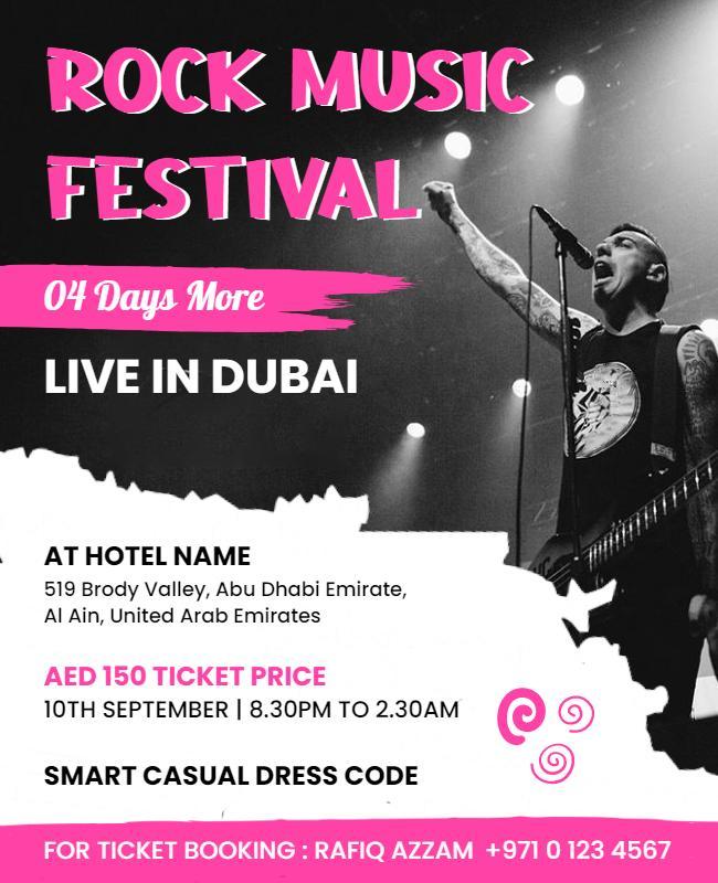 Bold Black and Pink Rock Music Festival Flyer Template