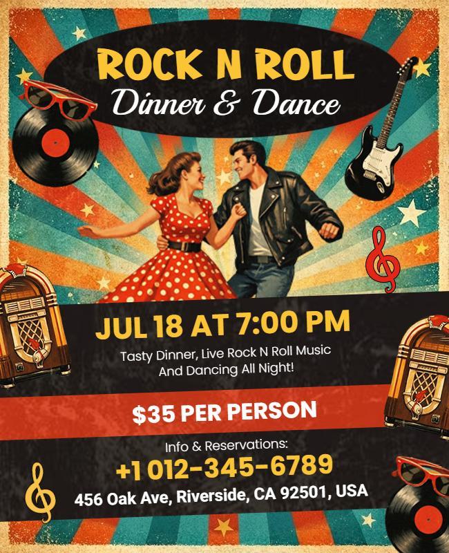 Rock N Roll Dinner and Dance Event Flyer Template