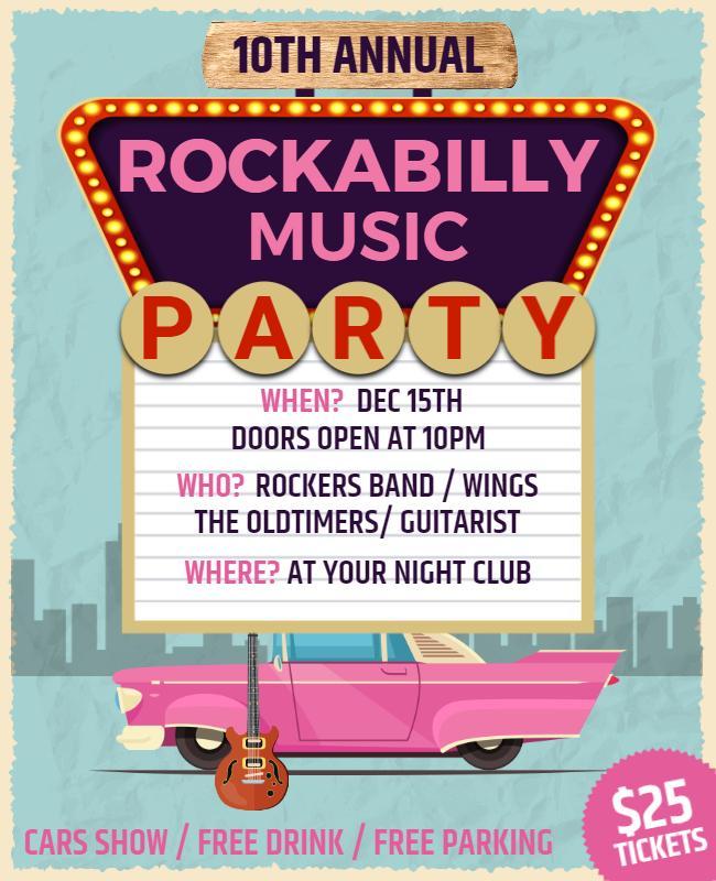 Rockabilly Music Party Nightclub Flyer Template