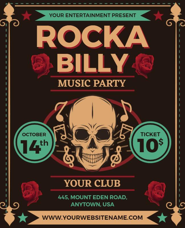 Rockabilly Skull Music Party Flyer Template