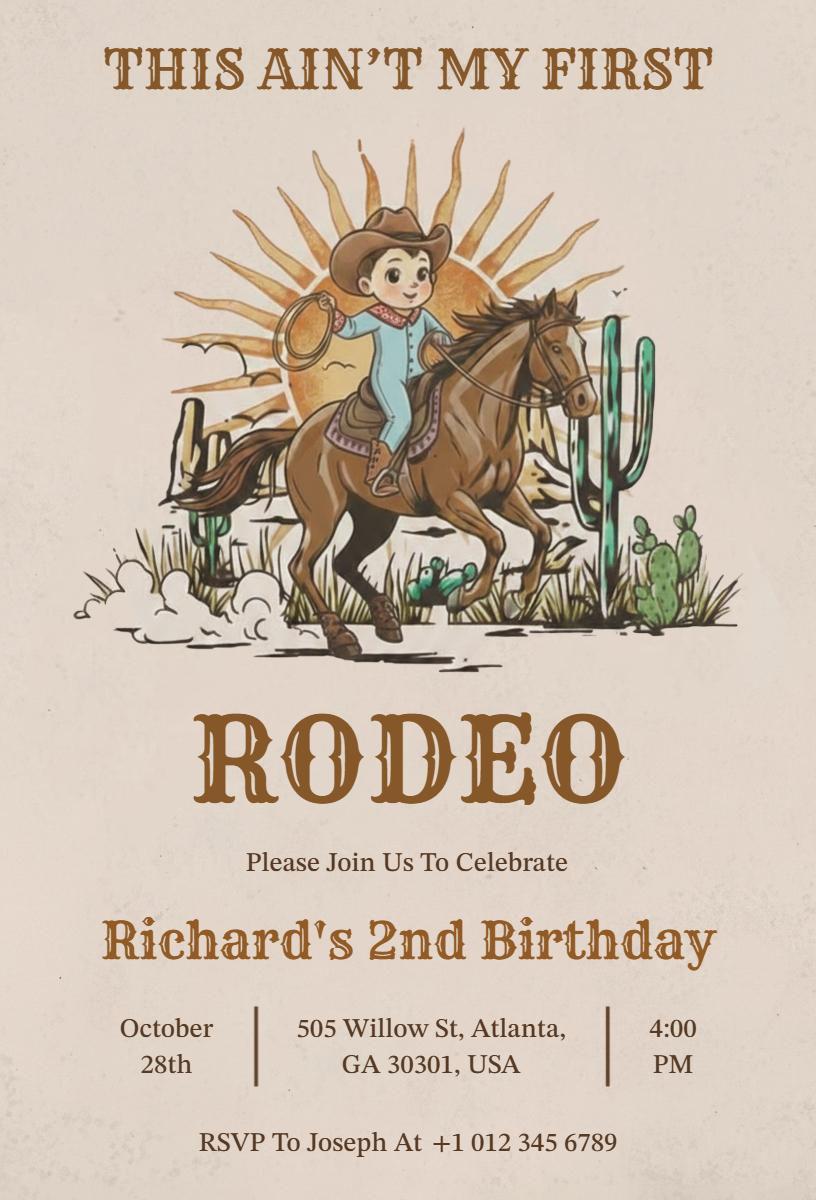 Rodeo Cowboy Themed Birthday Celebration Invitation Template