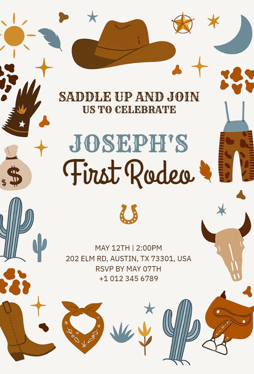 Rodeo Themed First Birthday Celebration Invitation Template