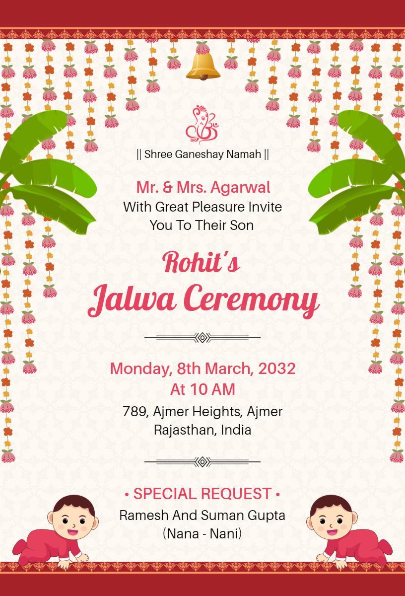Rohit's Traditional Jalwa Ceremony Celebration Invitation Template