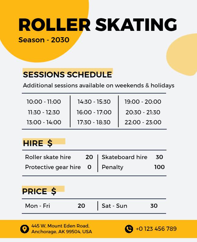 Roller Skating Sessions Schedule Flyer Template