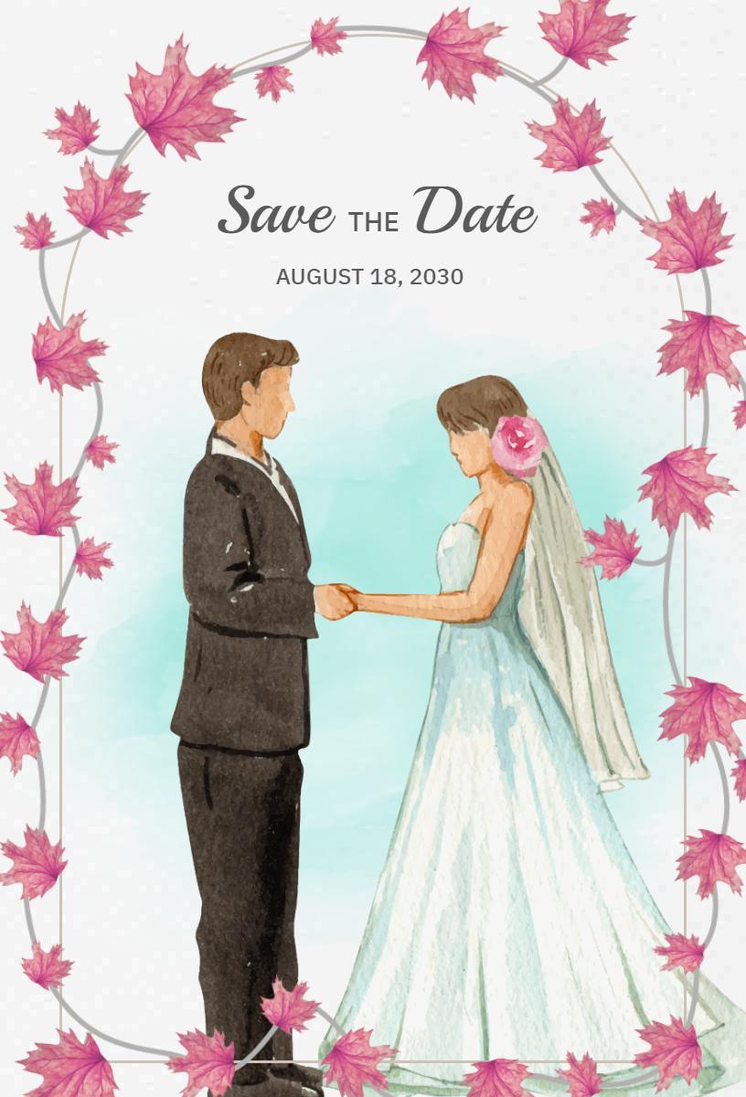 Romantic Autumn Leaves Wedding Save The Date Invitation Template
