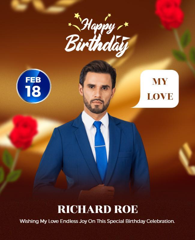 Romantic Blue Elegant Birthday Celebration Poster Template
